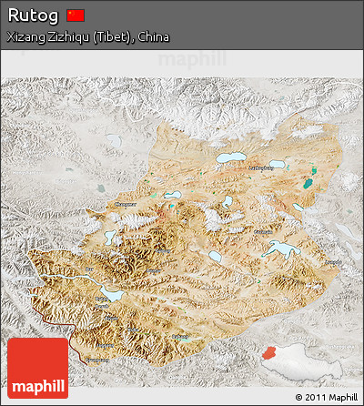 Satellite 3D Map of Rutog, lighten, semi-desaturated