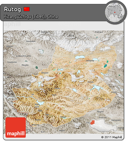Satellite 3D Map of Rutog, semi-desaturated