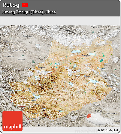 Satellite 3D Map of Rutog, semi-desaturated