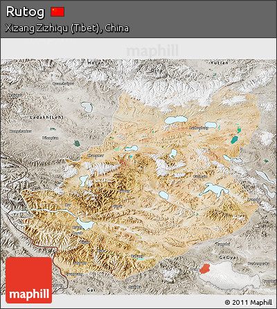 Satellite 3D Map of Rutog, semi-desaturated