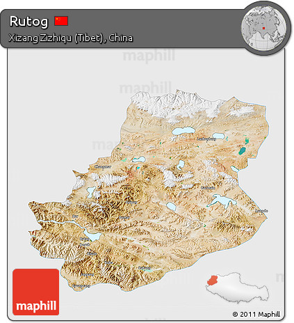 Satellite 3D Map of Rutog, single color outside