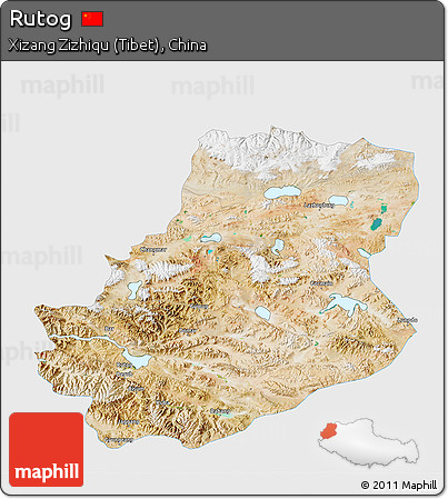 Satellite 3D Map of Rutog, single color outside