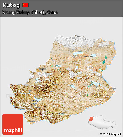 Satellite 3D Map of Rutog, single color outside