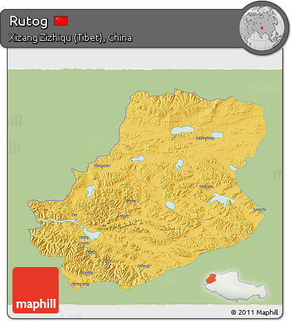 Savanna Style 3D Map of Rutog, single color outside