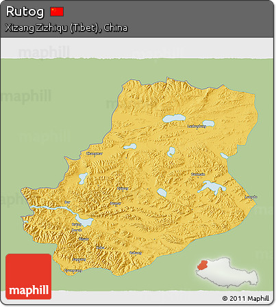 Savanna Style 3D Map of Rutog, single color outside