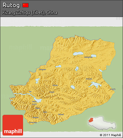 Savanna Style 3D Map of Rutog, single color outside
