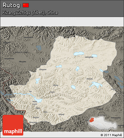 Shaded Relief 3D Map of Rutog, darken