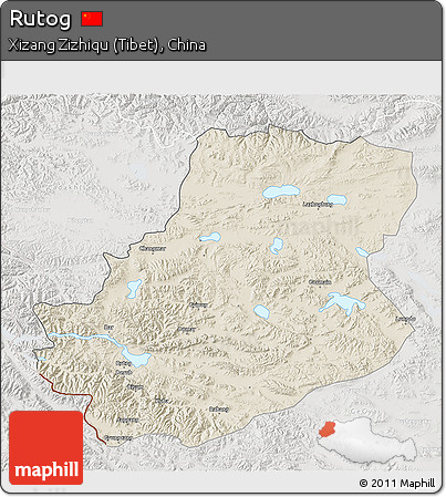 Shaded Relief 3D Map of Rutog, lighten, semi-desaturated