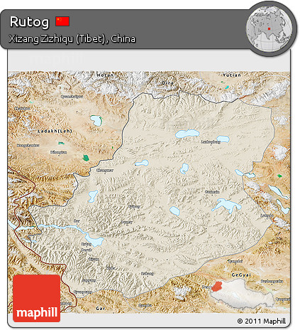 Shaded Relief 3D Map of Rutog, satellite outside