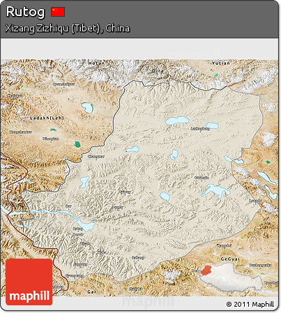 Shaded Relief 3D Map of Rutog, satellite outside