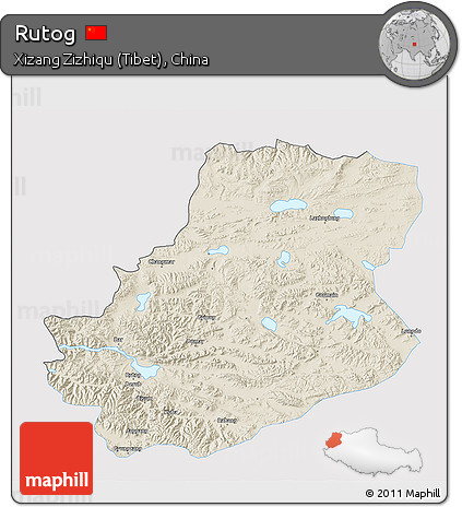 Shaded Relief 3D Map of Rutog, single color outside