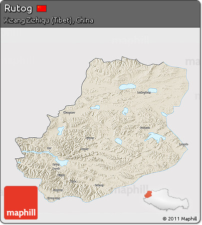 Shaded Relief 3D Map of Rutog, single color outside