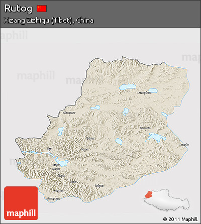 Shaded Relief 3D Map of Rutog, single color outside
