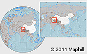 Gray Location Map of Rutog, highlighted country, highlighted parent region, within the entire country, hill shading