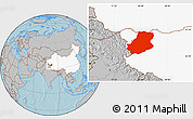 Gray Location Map of Rutog, highlighted country, hill shading