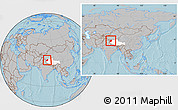 Gray Location Map of Rutog, highlighted parent region, within the entire country, hill shading