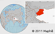 Gray Location Map of Rutog, highlighted parent region, hill shading