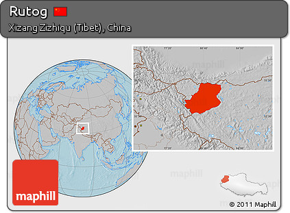 Gray Location Map of Rutog, hill shading