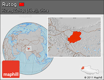 Gray Location Map of Rutog, hill shading