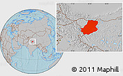 Gray Location Map of Rutog, hill shading