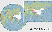 Savanna Style Location Map of Rutog, highlighted country, highlighted parent region, within the entire country, hill shading
