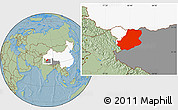Savanna Style Location Map of Rutog, highlighted country, highlighted parent region, hill shading