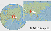 Savanna Style Location Map of Rutog, highlighted parent region, within the entire country, hill shading