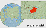 Savanna Style Location Map of Rutog, hill shading