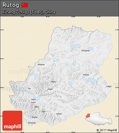Classic Style Map of Rutog, single color outside