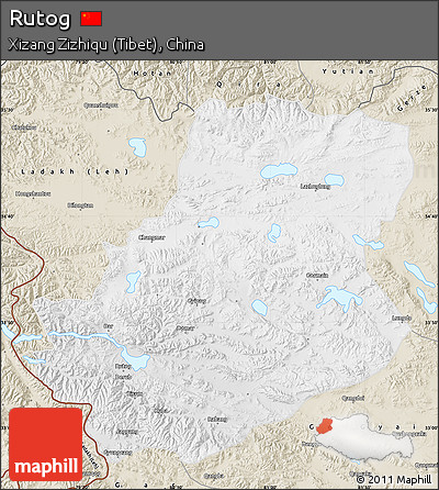 Physical Map of Rutog, shaded relief outside