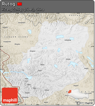Physical Map of Rutog, shaded relief outside