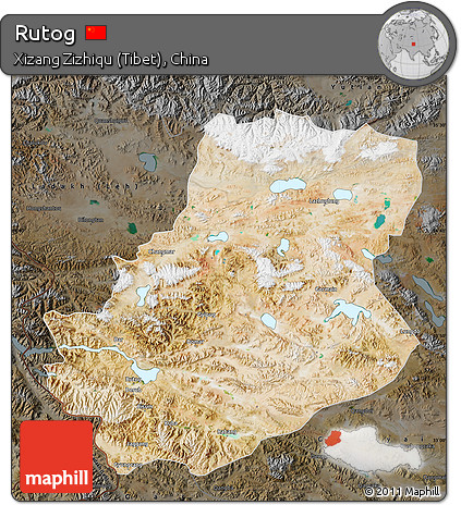 Satellite Map of Rutog, darken