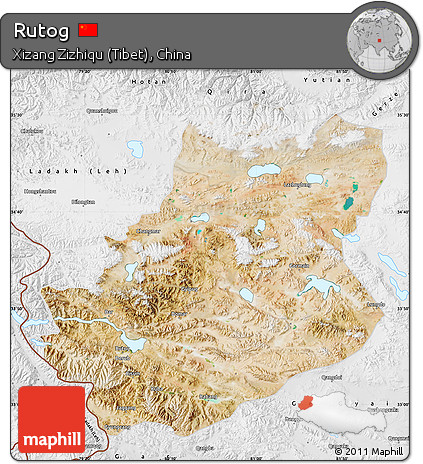 Satellite Map of Rutog, physical outside