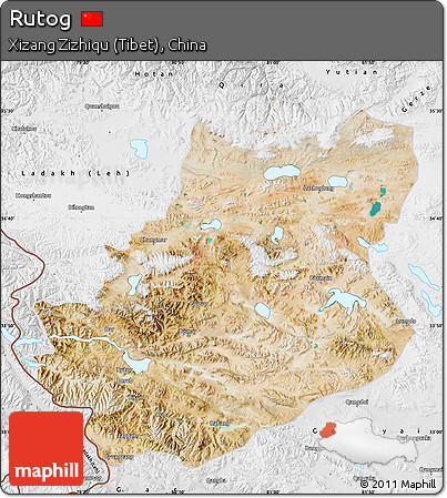 Satellite Map of Rutog, physical outside