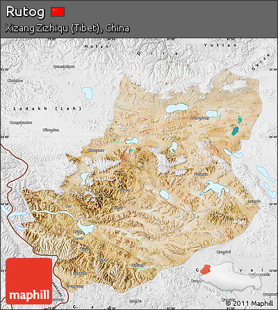 Satellite Map of Rutog, physical outside