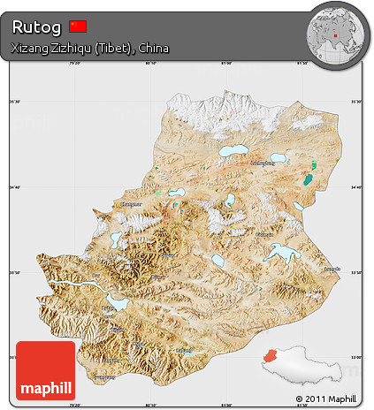 Satellite Map of Rutog, single color outside