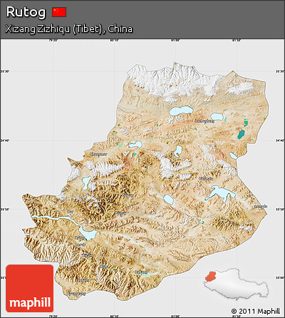 Satellite Map of Rutog, single color outside