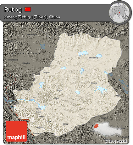 Shaded Relief Map of Rutog, darken