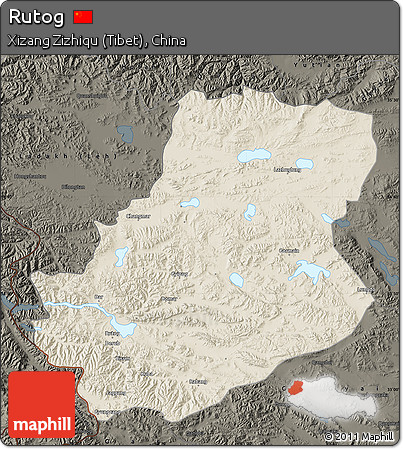Shaded Relief Map of Rutog, darken