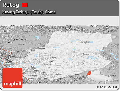 Gray Panoramic Map of Rutog