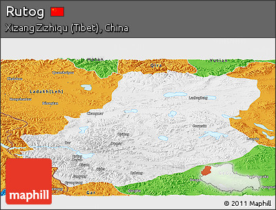 Physical Panoramic Map of Rutog, political outside
