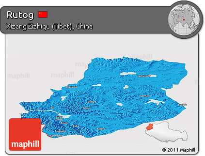 Political Panoramic Map of Rutog, cropped outside