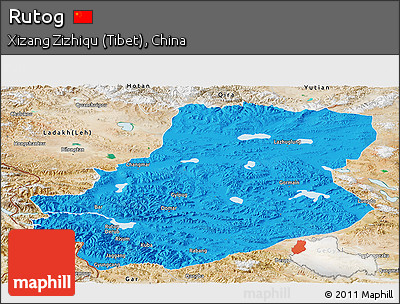 Political Panoramic Map of Rutog, satellite outside
