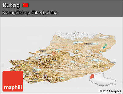 Satellite Panoramic Map of Rutog, cropped outside