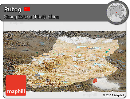 Satellite Panoramic Map of Rutog, darken