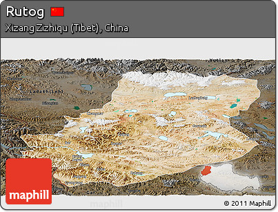 Satellite Panoramic Map of Rutog, darken