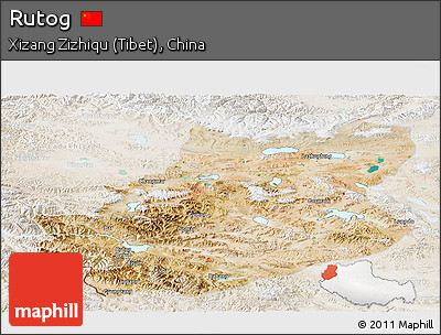 Satellite Panoramic Map of Rutog, lighten