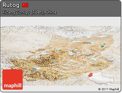 Satellite Panoramic Map of Rutog, lighten