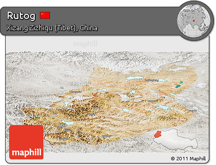 Satellite Panoramic Map of Rutog, lighten, semi-desaturated