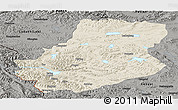 Shaded Relief Panoramic Map of Rutog, darken, semi-desaturated